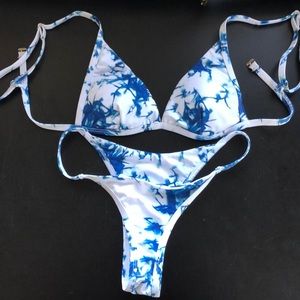 Blue and White Tie Dye Bikini Set NWOT